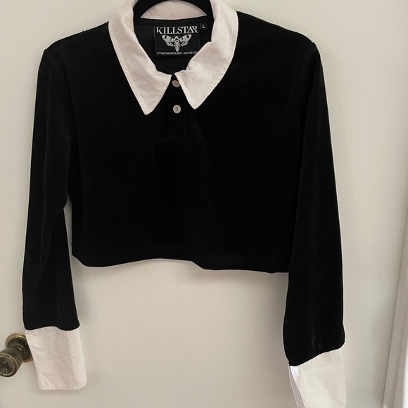 Killstar- Friday (Wednesday) Velvet Long Sleeve Crop Shirt - Large - Picture 4 of 6